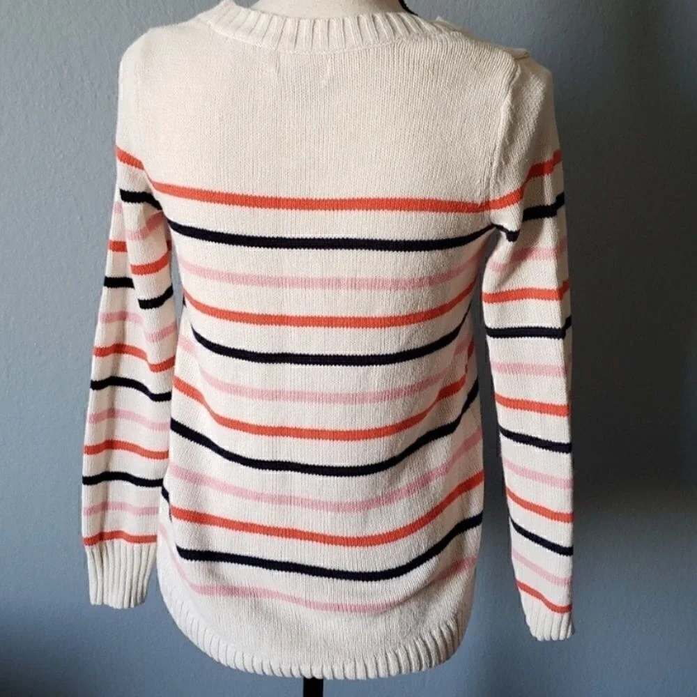 Sweater Old Navy Cream Striped‎ cottagecore coastal travel office Small